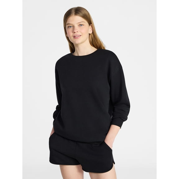 No Boundaries Oversized Fleece Sweatshirt with Long Sleeves, Women's Sizes XXS-4X