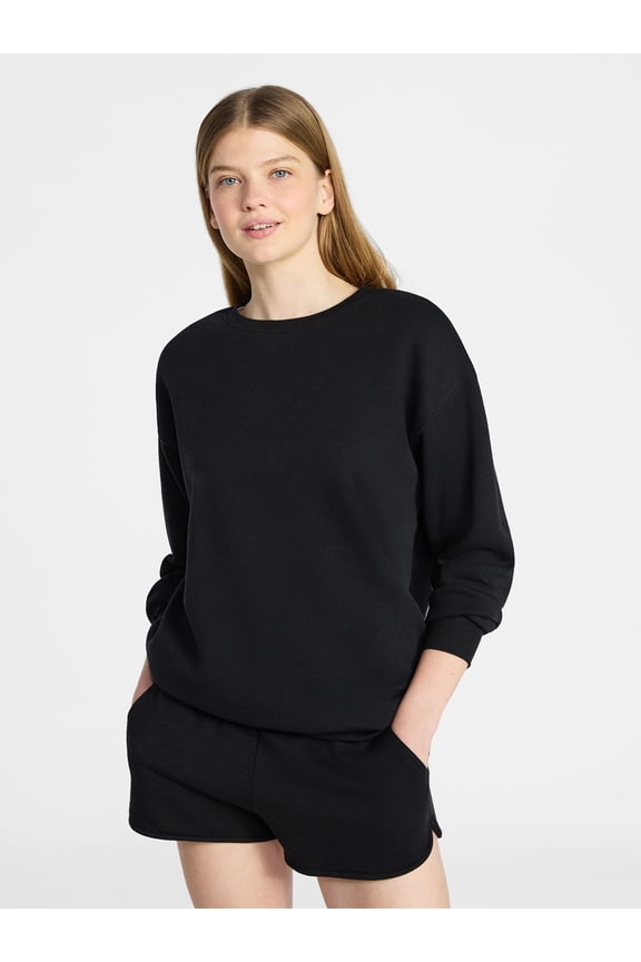 Oversized Fleece Sweatshirt with Long Sleeves, Women's Sizes XXS-4X