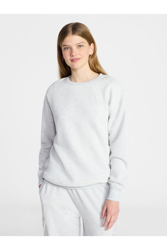 Oversized Fleece Sweatshirt with Long Sleeves, Women's Sizes XXS-4X