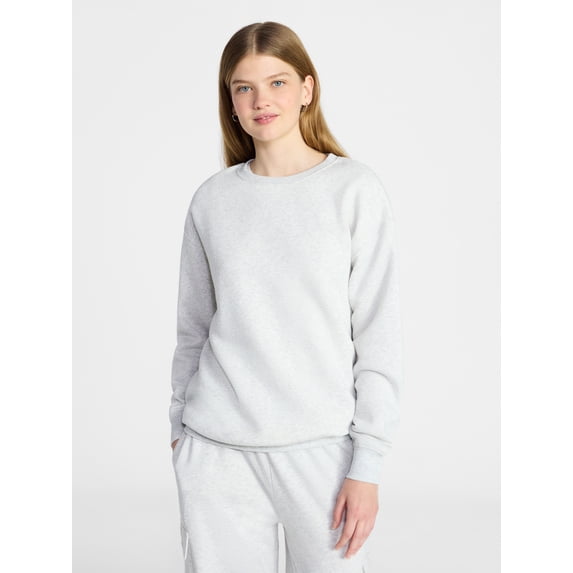 No Boundaries Oversized Fleece Sweatshirt with Long Sleeves, Women's Sizes XXS-4X