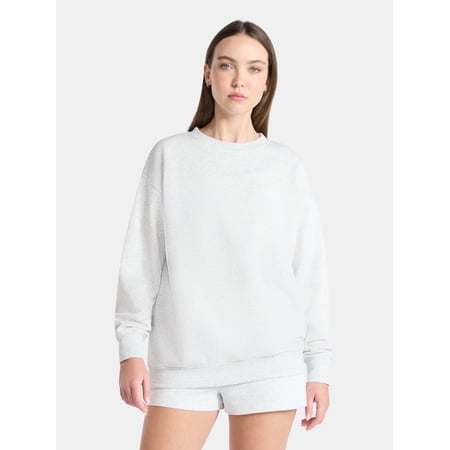 No Boundaries Oversized Fleece Sweatshirt with Long Sleeves, Women's and Women's Plus Sizes XXS-4X