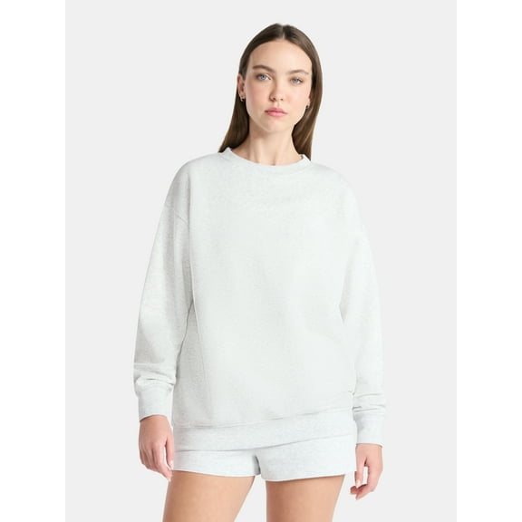 No Boundaries Fleece Oversized Sweatshirt with Long Sleeves, Women’s Sizes XXS-4X