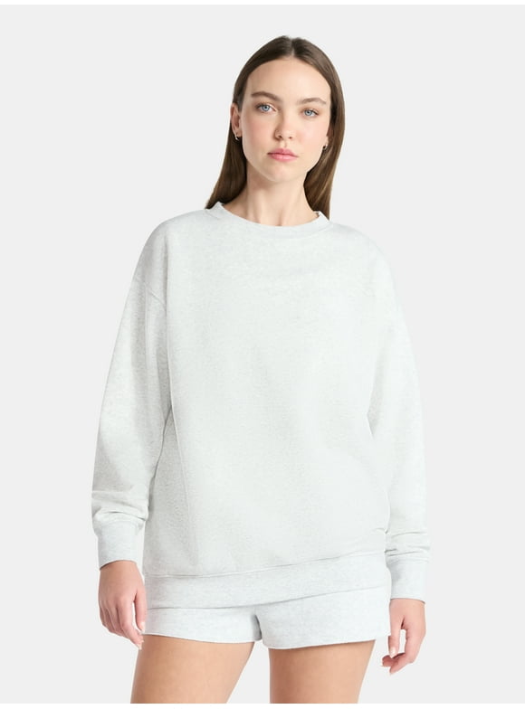 Fleece Oversized Sweatshirt with Long Sleeves, Women’s Sizes XXS-4X