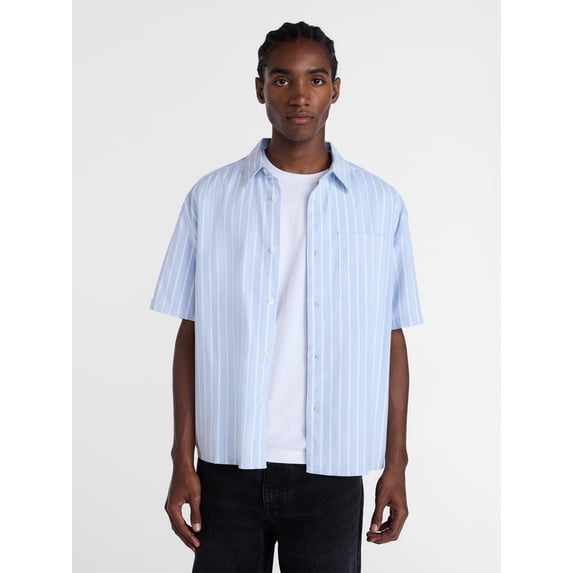 No Boundaries Boxy Cropped Fit Oxford Shirt with Short Sleeves, Men's XS-5XB