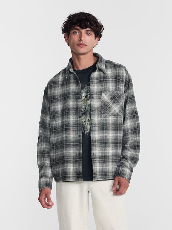 Boxy Cotton Plaid Flannel with Long Sleeves, Men's and Big Men's XS-4XLT