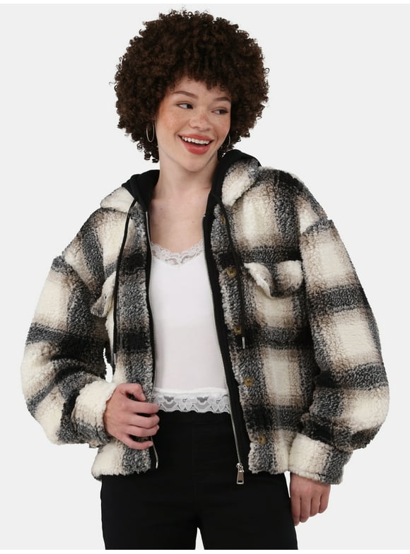 No Boundaries Plush Hoodie Shacket, Women's