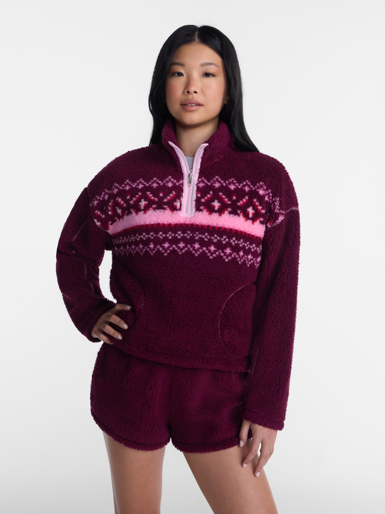 No Boundaries Faux Shearling Plush Pullover, Women's & Women’s Plus XXS-4X