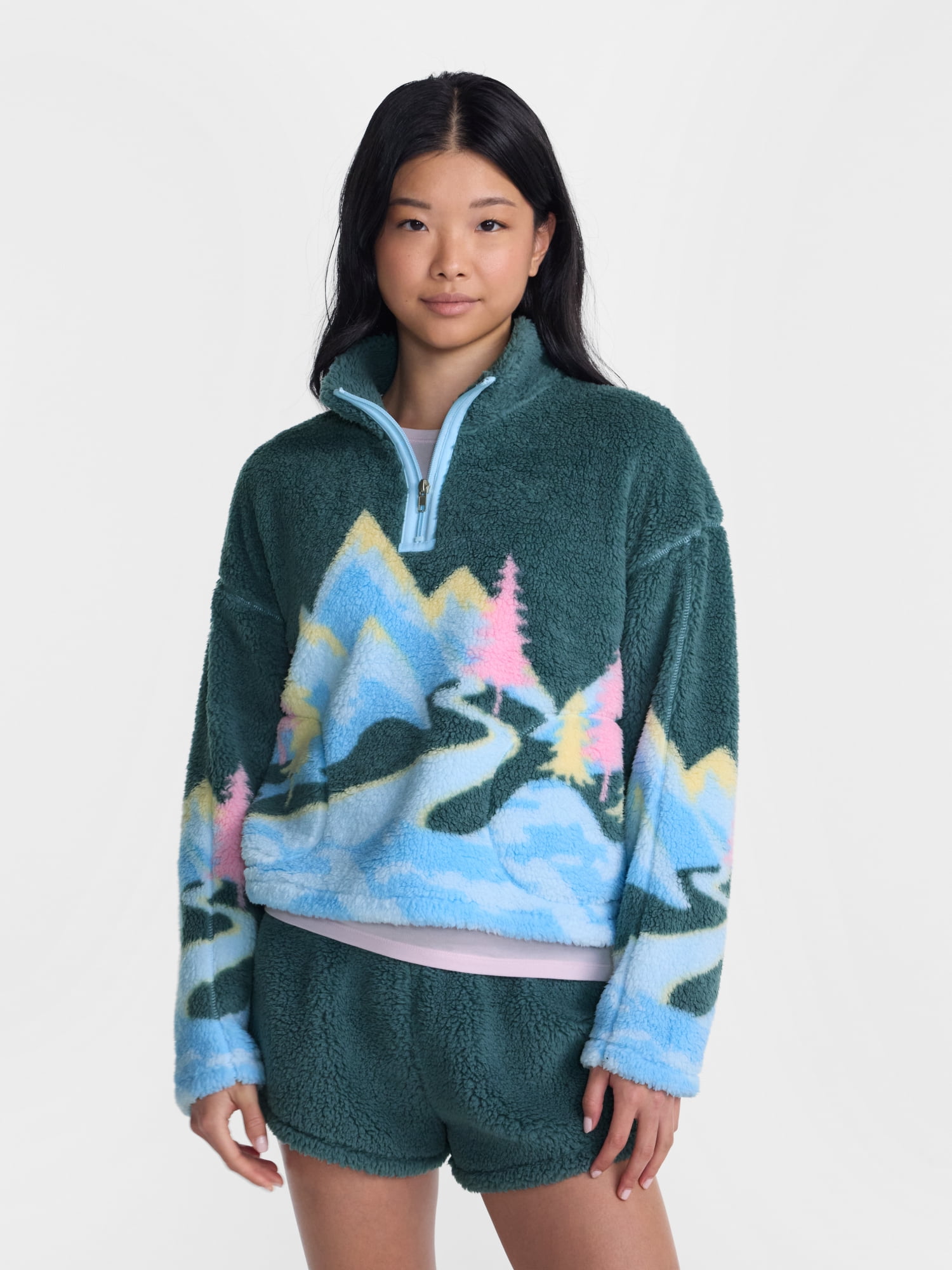 No Boundaries Faux Shearling Plush Pullover, Women's & Women’s Plus XXS-4X