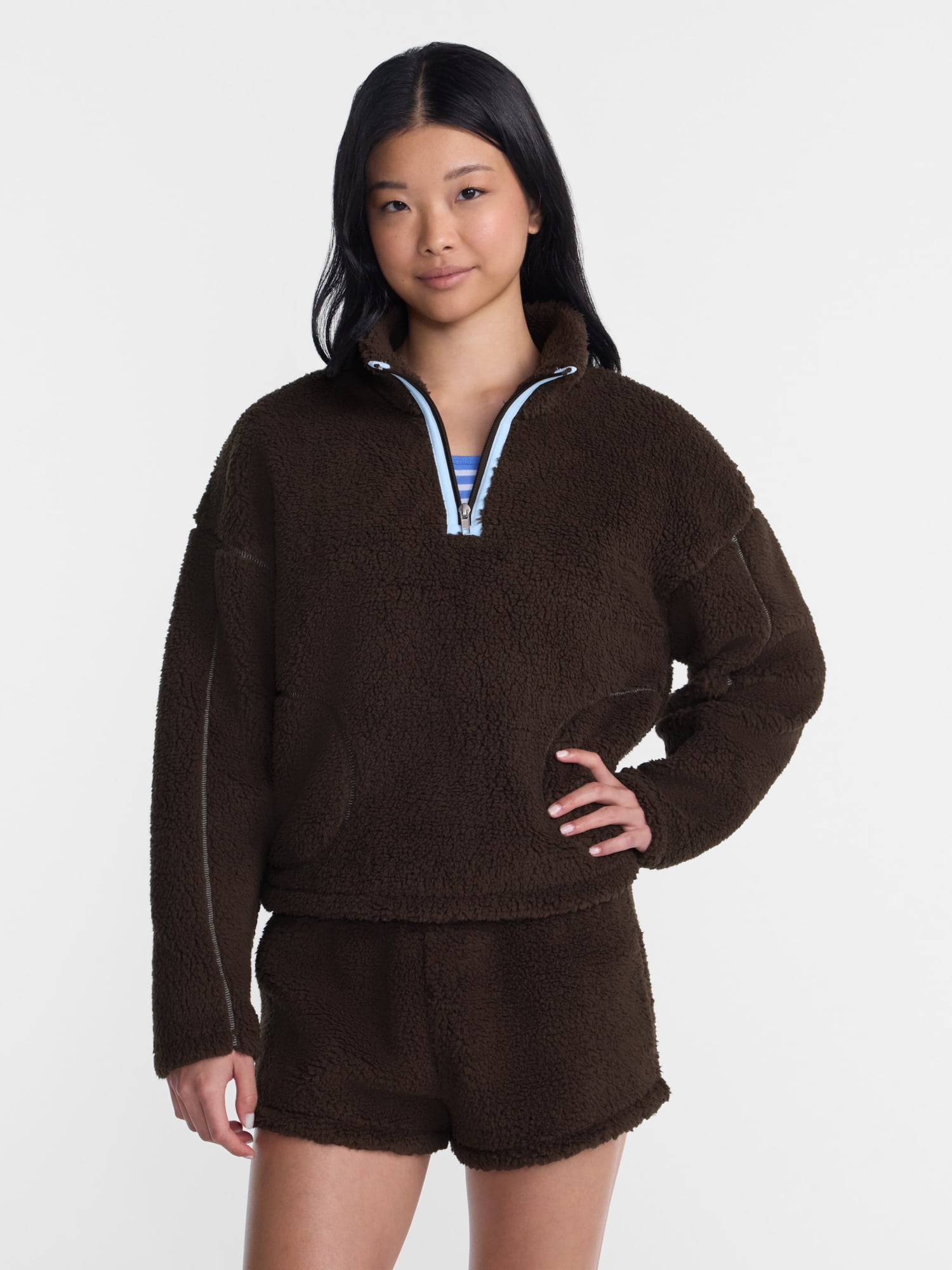 No Boundaries Faux Shearling Plush Pullover, Women's & Women’s Plus XXS-4X