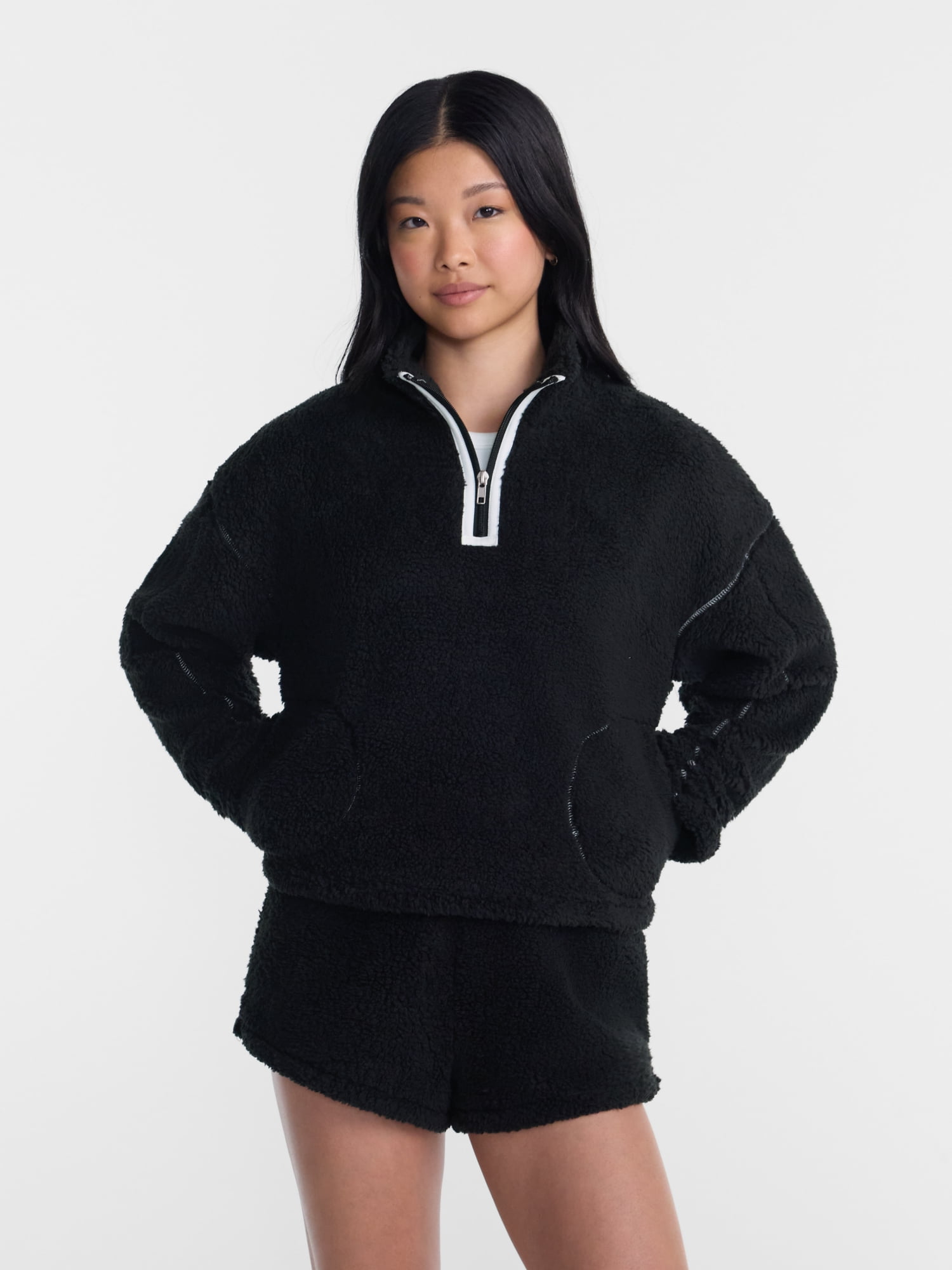 No Boundaries Faux Shearling Plush Pullover, Women's & Women’s Plus XXS-4X