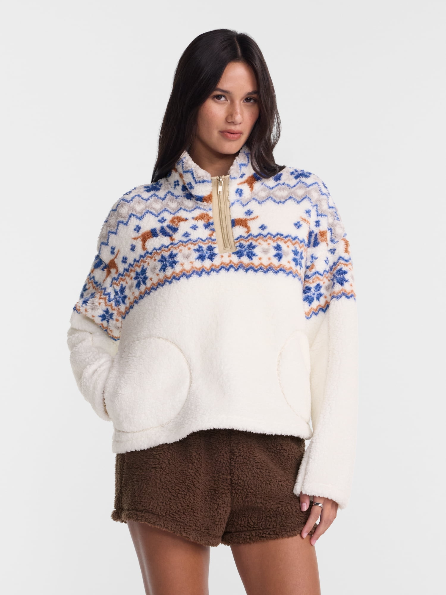 No Boundaries Faux Shearling Plush Pullover, Women's & Women’s Plus XXS-4X