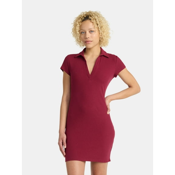 No Boundaries Ribbed Polo Mini Dress, Women’s