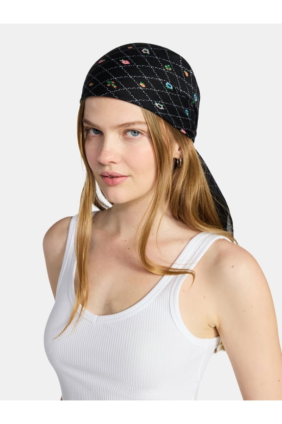 Women's Printed Bandanas, Black Floral Print, for Adults
