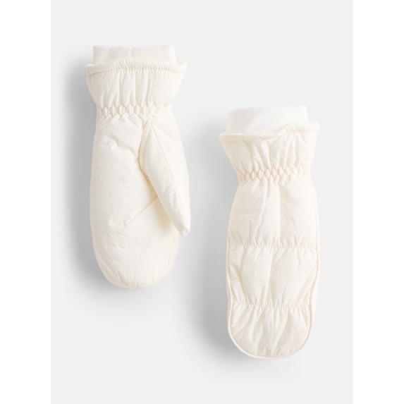 No Boundaries Women's Puffer Mittens, Winter White, L/XL