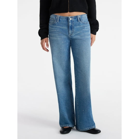 No Boundaries Studded Baggy Wide Leg Jeans, 31.5'' Inseam, Women's