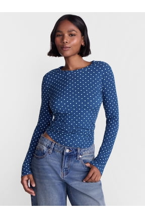 Ribbed Crewneck Tee with Long Sleeves, Women's & Women's Plus XXS-4X