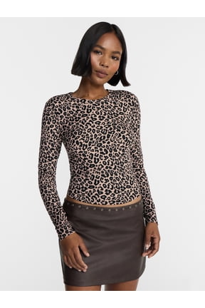 Ribbed Crewneck Tee with Long Sleeves, Women's & Women's Plus XXS-4X
