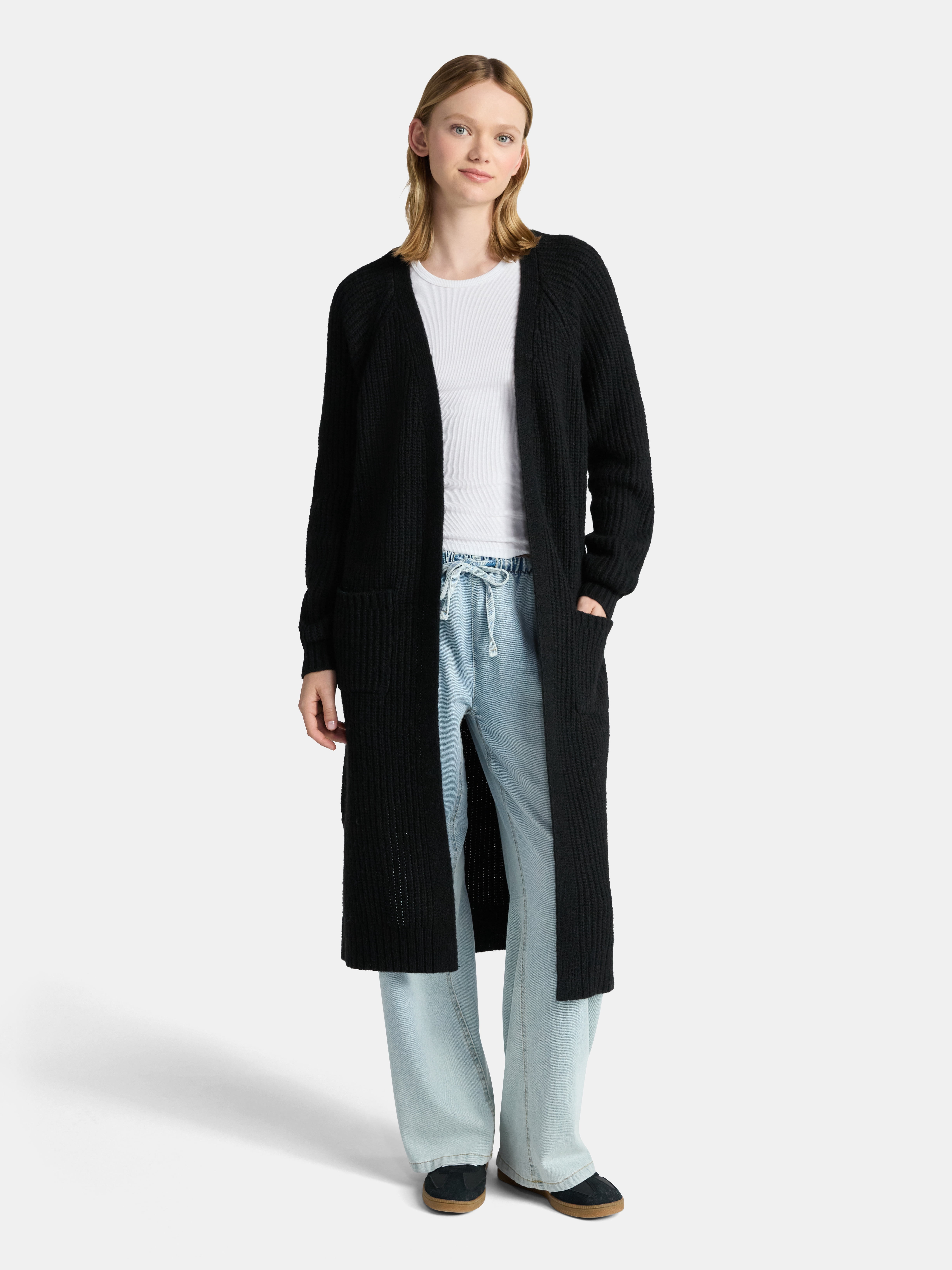 No Boundaries Ribbed Open Front Duster, Women’s