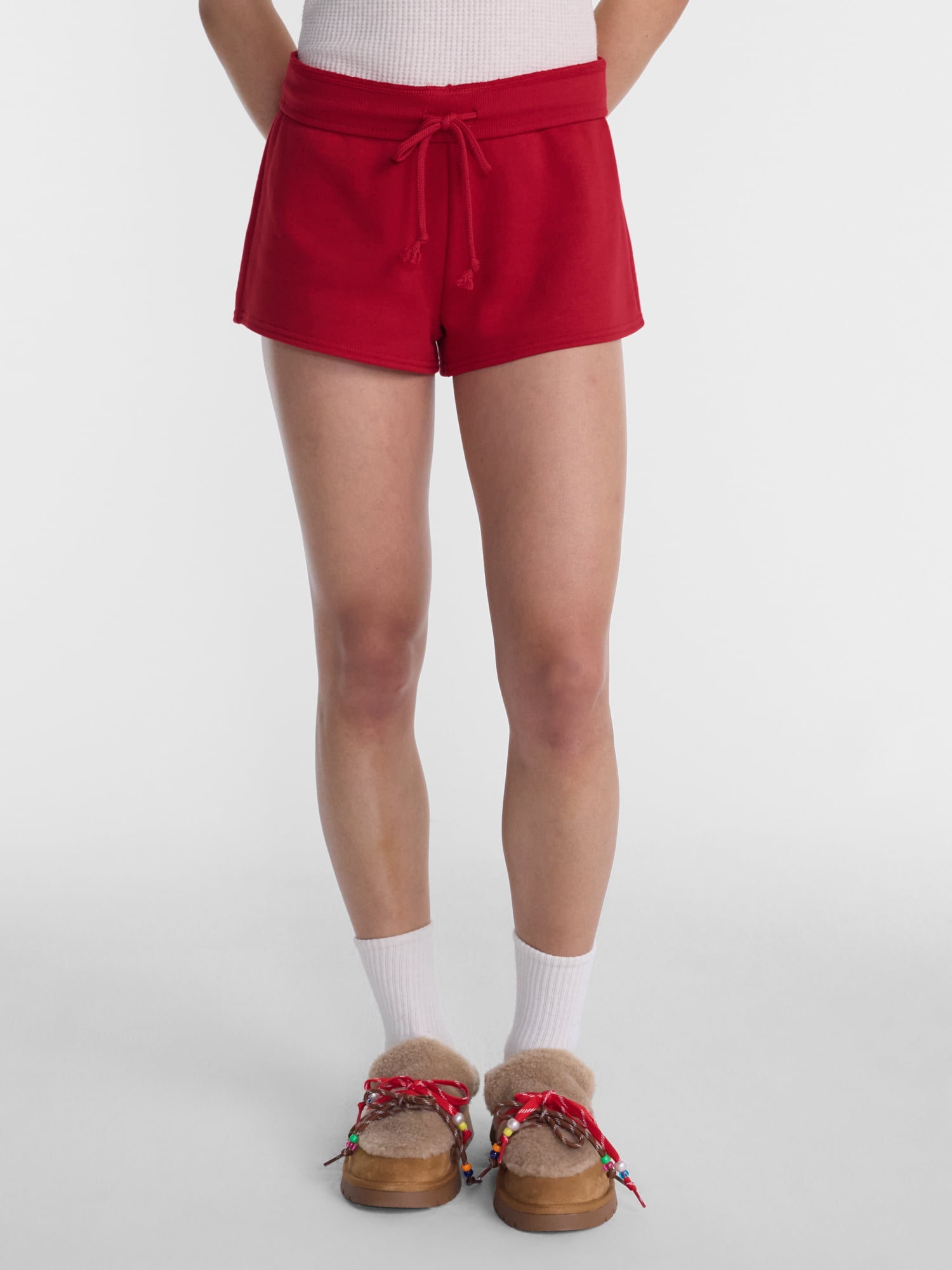No Boundaries Fleece Shorts with Ribbed Waistband, Women's XXS-XXL