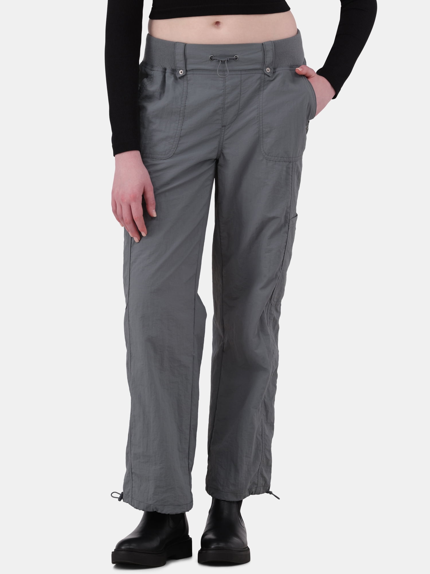 No Boundaries Rib-Waist Parachute Cargo Pants, 30” Inseam, Women's and Women's Plus