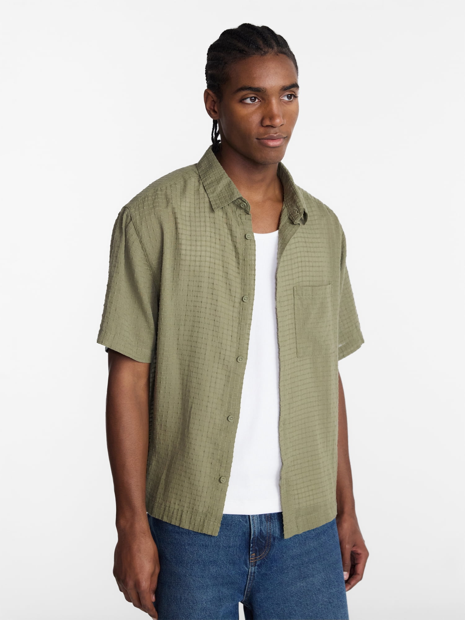 No Boundaries Boxy Fit Ripstop Shirt with Short Sleeves, Men's XS-5XL