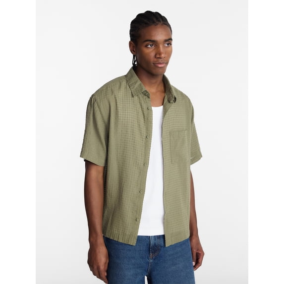 No Boundaries Boxy Fit Ripstop Shirt with Short Sleeves, Men's XS-5XL