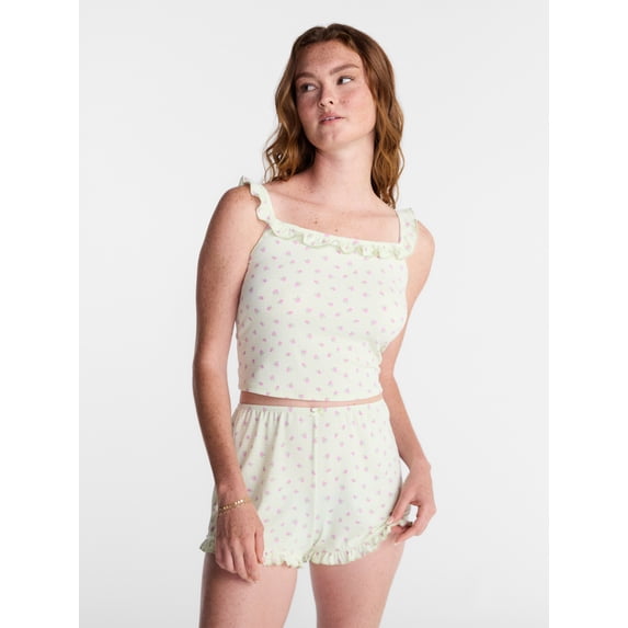 No Boundaries Ruffle Tank Top and Shorts Sleep Set, 2-Piece, Women's XS-XXL