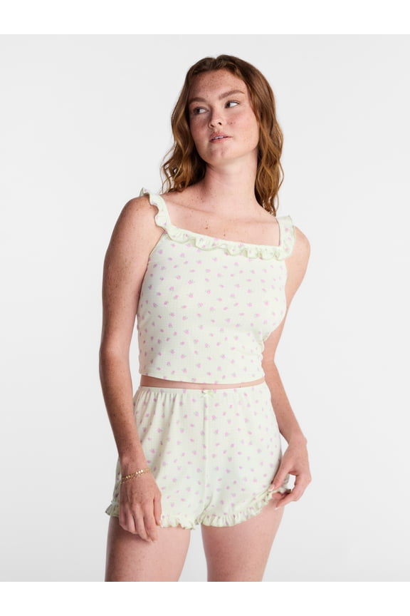 Ruffle Tank Top and Shorts Sleep Set, 2-Piece, Women's XS-XXL