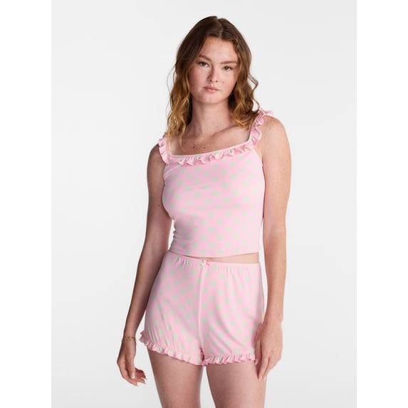 No Boundaries Ruffle Tank Top and Shorts Sleep Set, 2-Piece, Women's XS-XXL