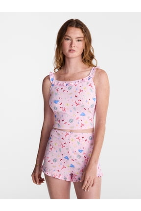 Ruffle Tank Top and Shorts Sleep Set, 2-Piece, Women's XS-XXL