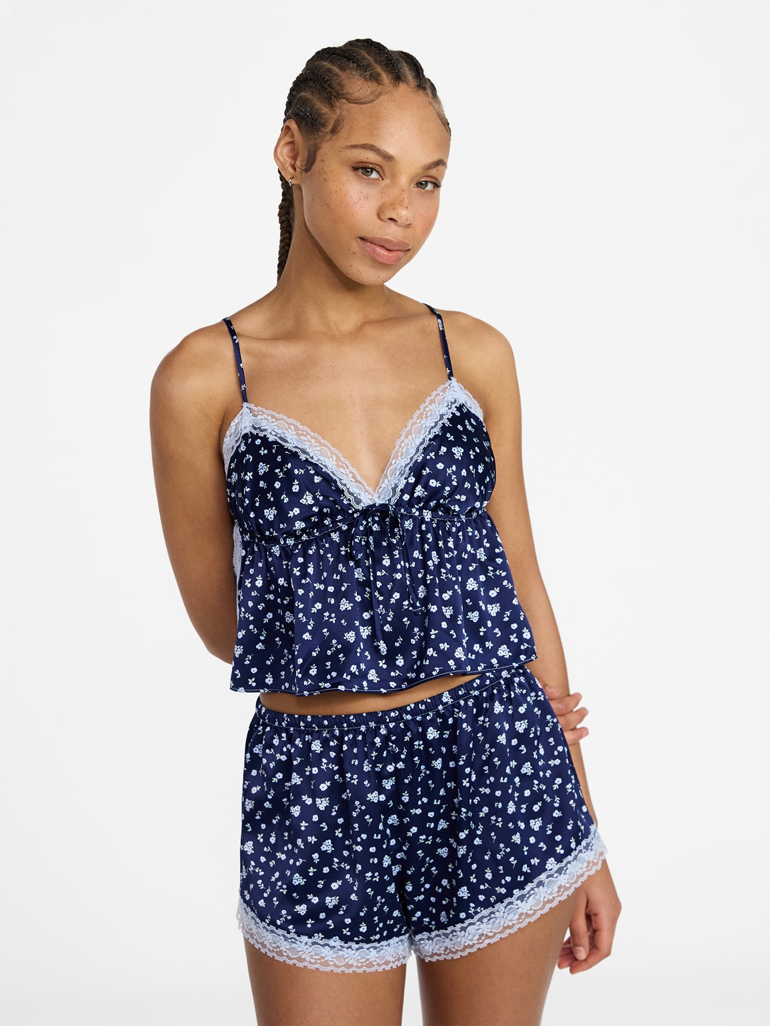 No Boundaries Satin Cami and Shorts Sleep Set, 2-Piece, Women's XS-XXL