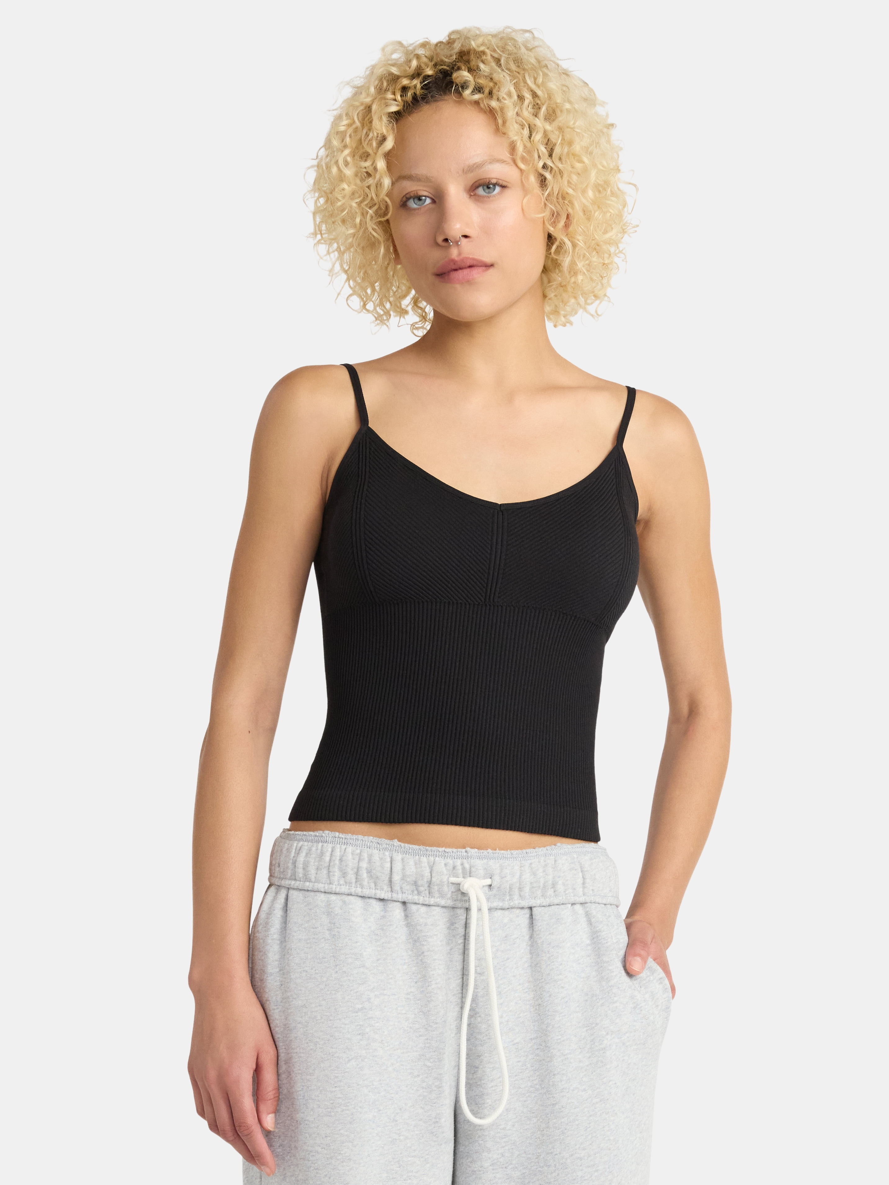 No Boundaries Seamless Miter Textured V-Neck Cami with Demi Cups, Women's