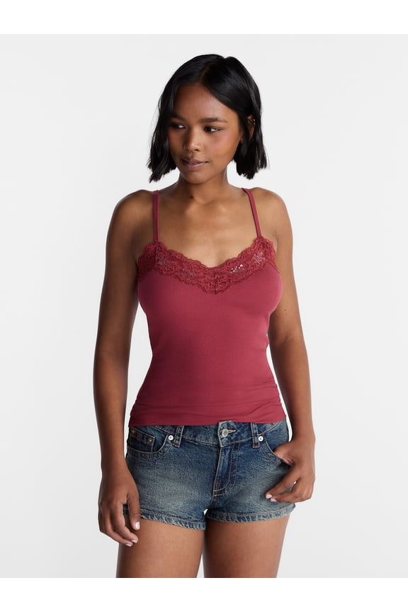 Sequin Lace Trim Cami Top, Women's XXS-XXL