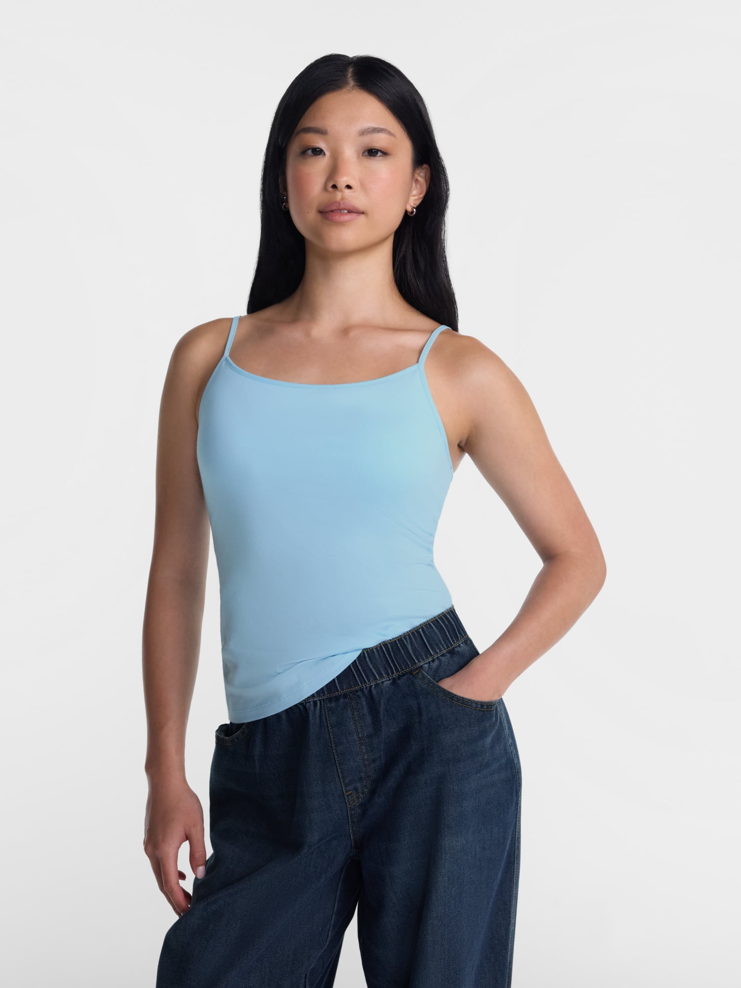 No Boundaries Cropped Cami Top with Shelf Bra, Women's XXS-XXL