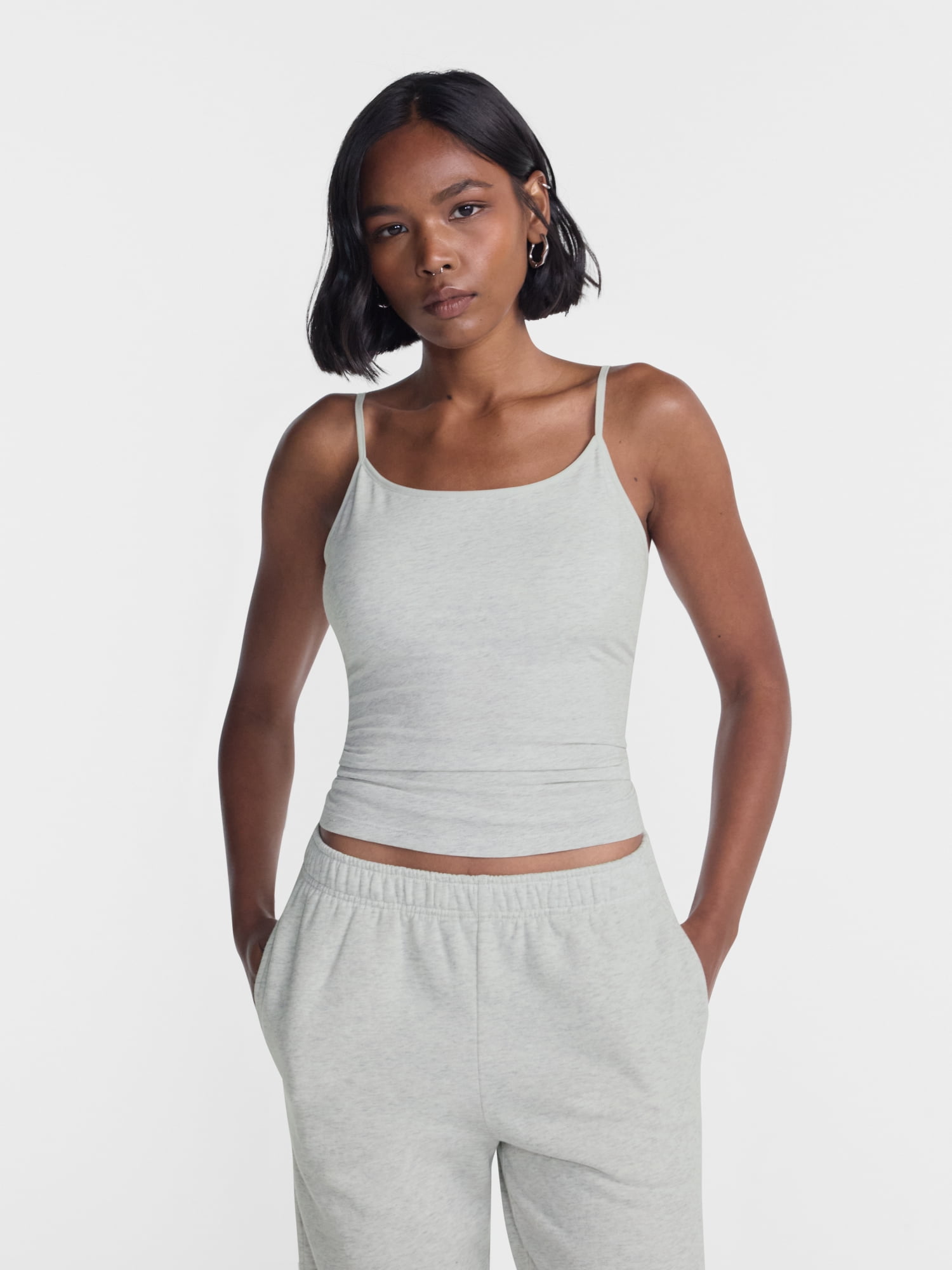 No Boundaries Cropped Cami Top with Shelf Bra, Women's XXS-XXL