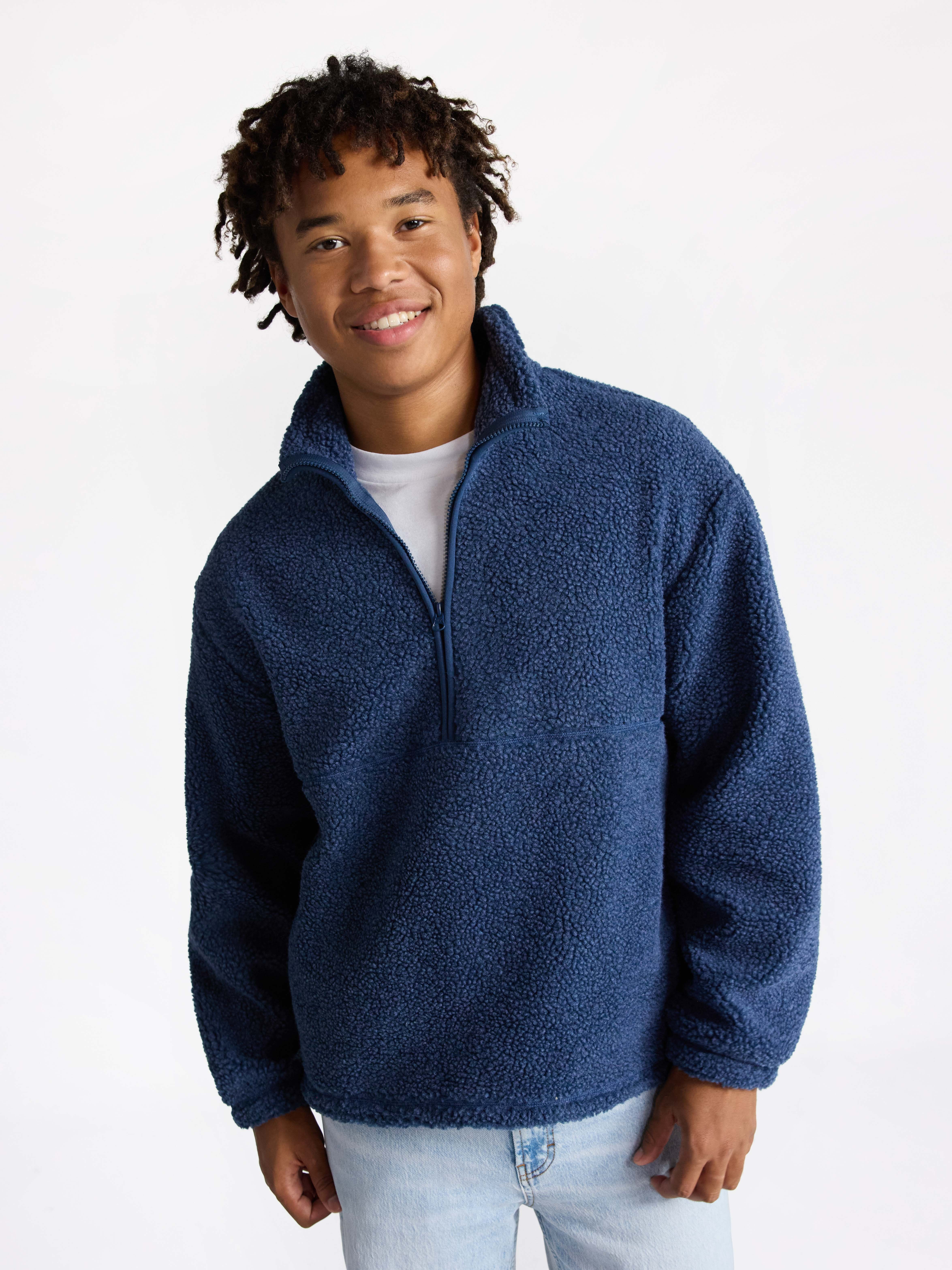 No Boundaries Faux Shearling Quarter Zip Pullover, Men's - Walmart.com