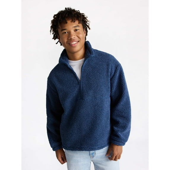No Boundaries Faux Shearling Quarter Zip Pullover, Men’s XS-4XL