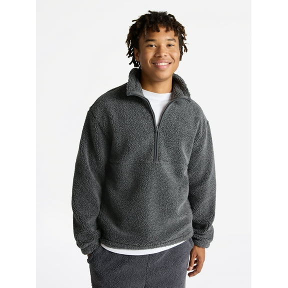 No Boundaries Faux Shearling Quarter Zip Pullover, Men’s