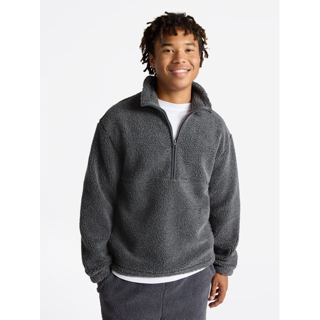 No Boundaries Faux Shearling Quarter Zip Pullover, Men’s XS-4XL