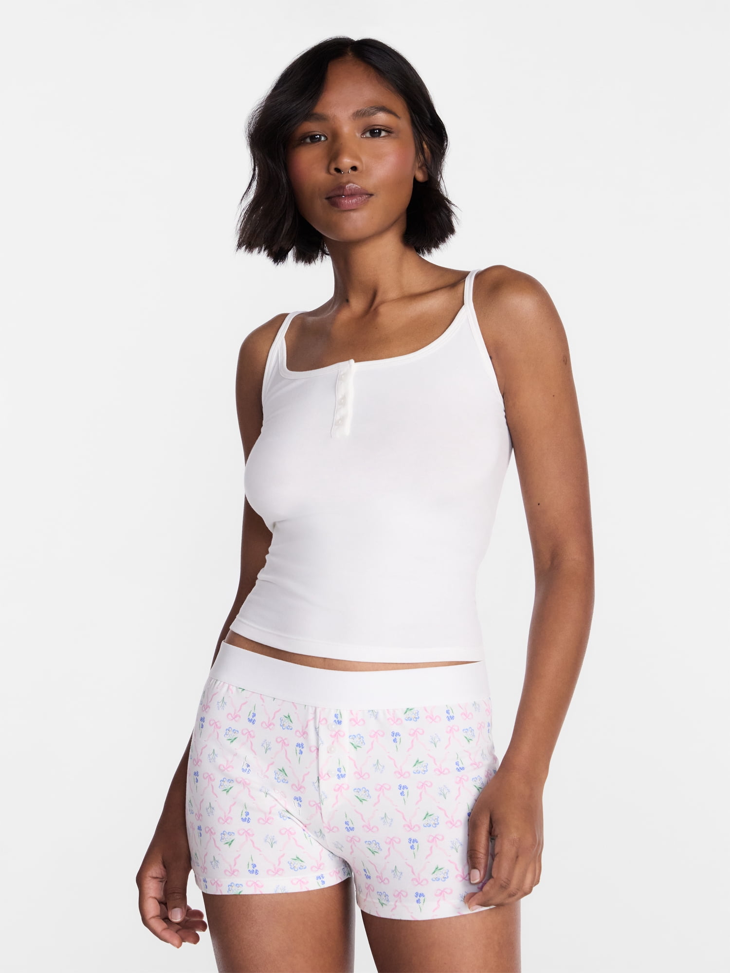 No Boundaries Women’s and Women’s Plus Cloud Core Sleepwear Cami and Boxers, 2-Piece Set, Sizes XXS-3X