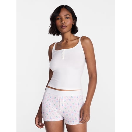 No Boundaries Cloud Core Cami and Boxer Shorts Sleep Set, 2 Piece, Women's XXS-3X