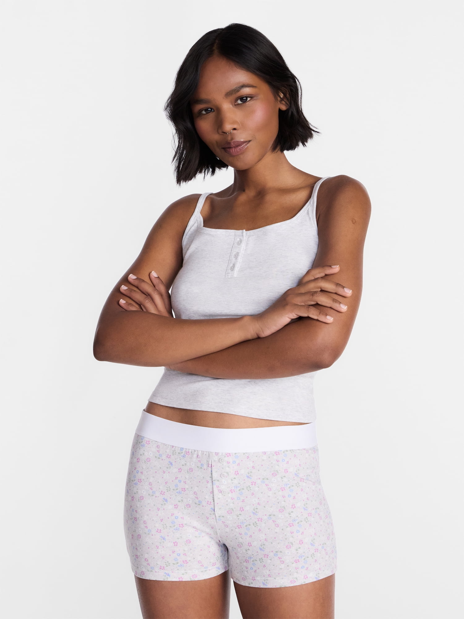 No Boundaries Women’s and Women’s Plus Cloud Core Sleepwear Cami and Boxers, 2-Piece Set, Sizes XXS-3X