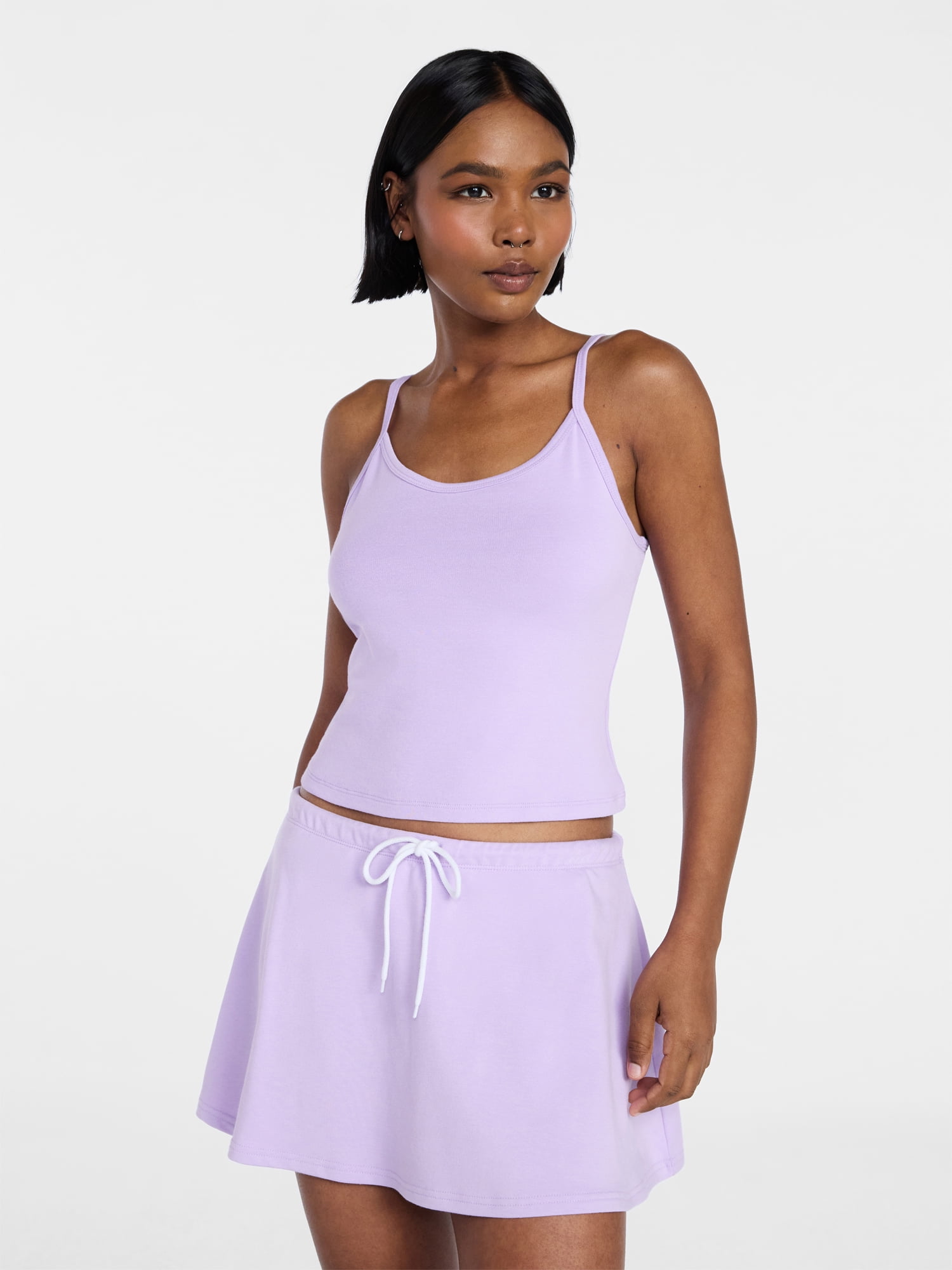 No Boundaries Cozy Sleepwear Cami and Skort Set, 2-Piece, Women’s and Women’s Plus XXS-3X
