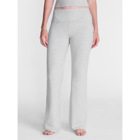 No Boundaries Cotton Blend Jersey Sleep Foldover Pants, 31'' Inseam, Women’s XXS-3X