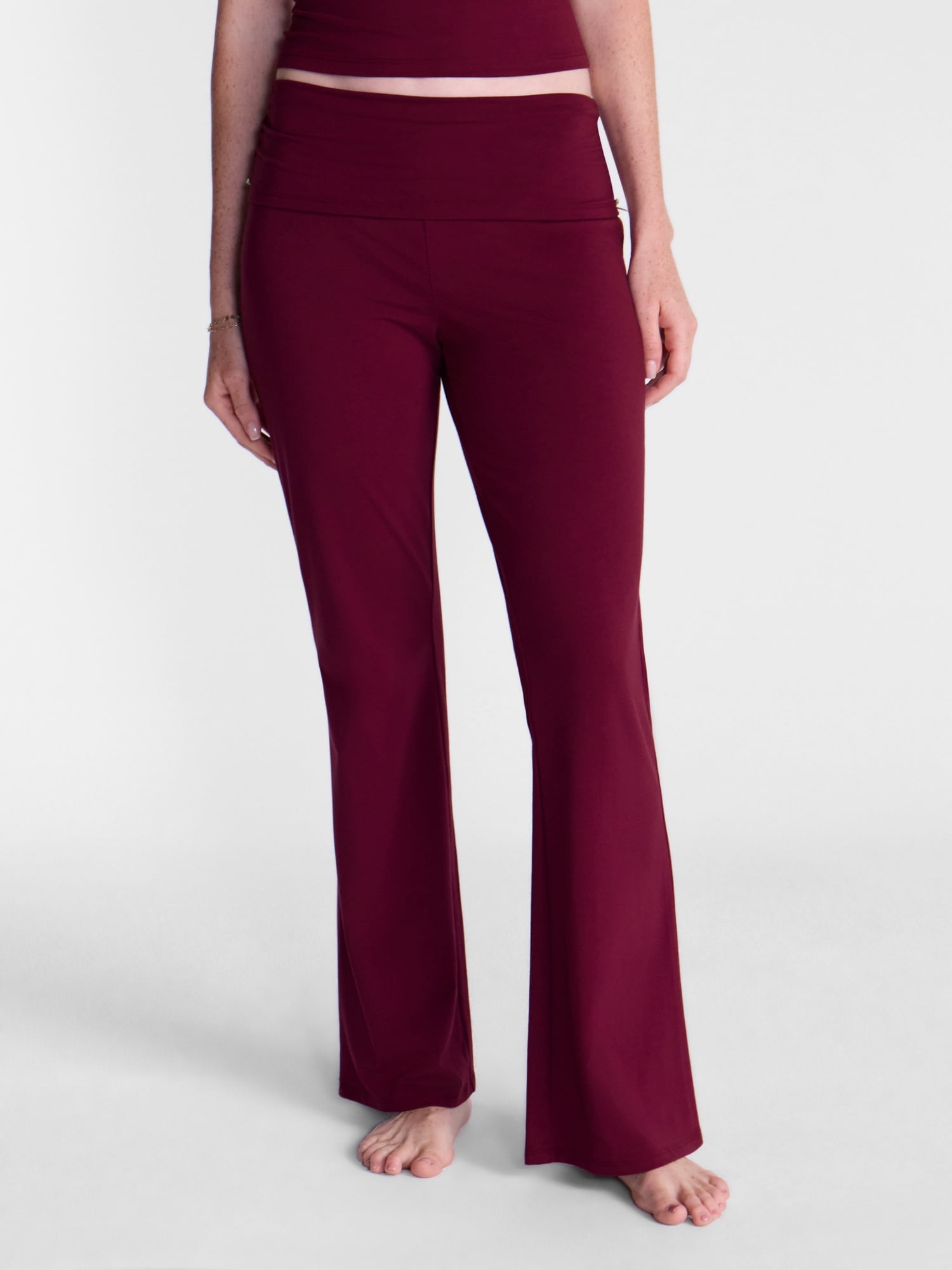 No Boundaries Cotton Blend Jersey Sleep Foldover Pants, 31'' Inseam, Women’s XXS-3X
