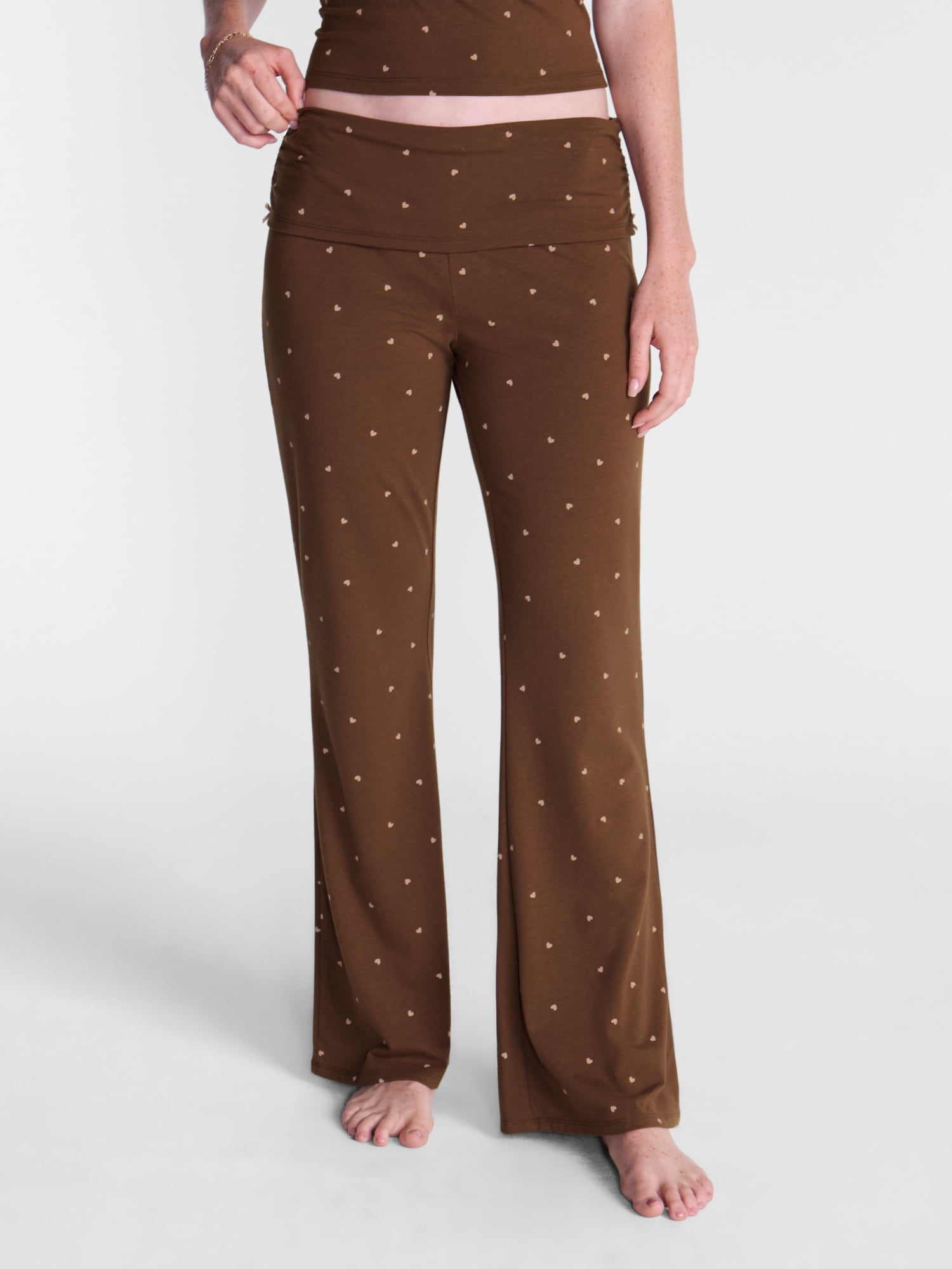 No Boundaries Cotton Blend Jersey Sleep Foldover Pants, 31'' Inseam, Women’s XXS-3X