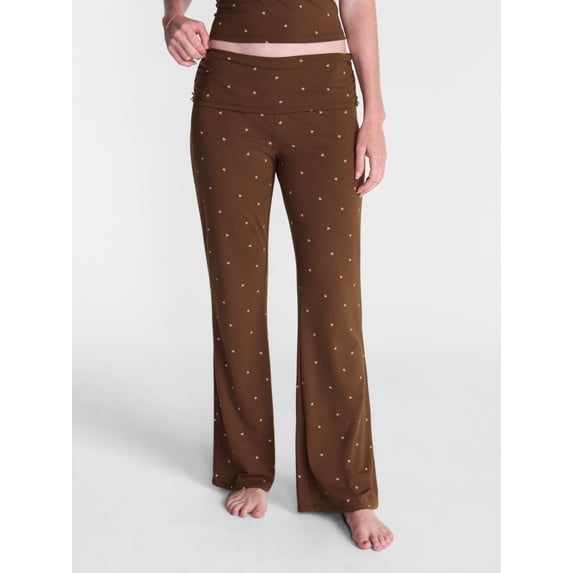 No Boundaries Cotton Blend Jersey Sleep Foldover Pants, 31'' Inseam, Women’s XXS-3X