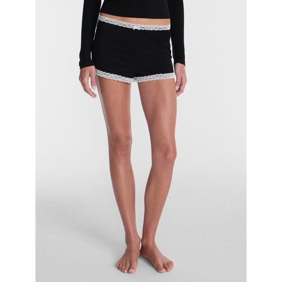 No Boundaries Cotton Blend Jersey Lace Sleep Shorts, Women’s XXS-3X