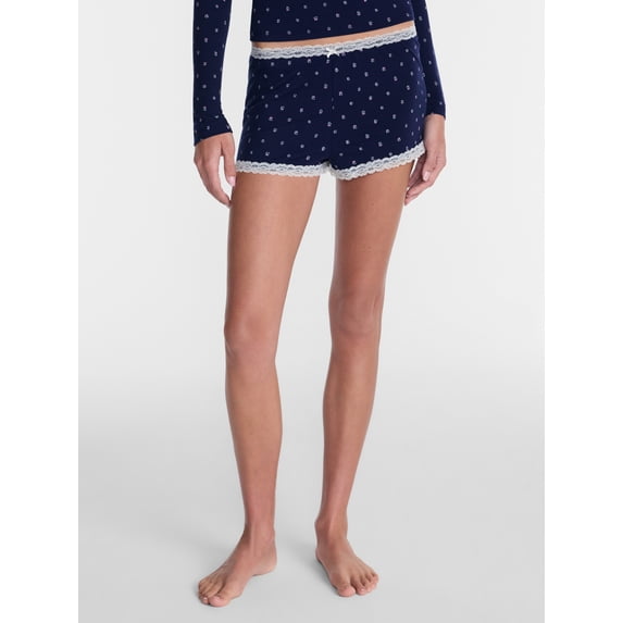 No Boundaries Cotton Blend Jersey Lace Sleep Shorts, Women’s XXS-3X