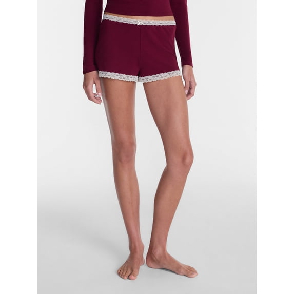 No Boundaries Cotton Blend Jersey Lace Sleep Shorts, Women’s XXS-3X
